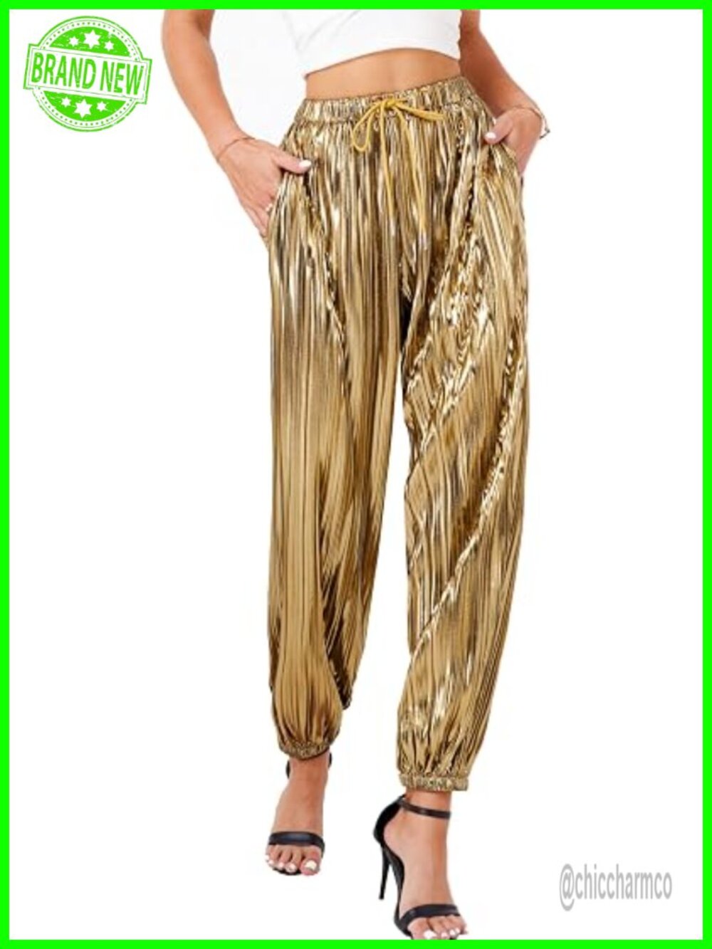 Metallic Pleated Sequin Joggers Party Club Wear Sweatpants